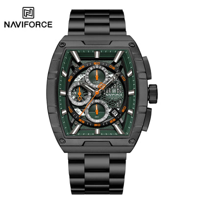 NAVIFORCE Luxury Chronograph Quartz Watch for Men Fashion Tonneau Stainless Steel Man Watches Waterproof Luminous WristWatch