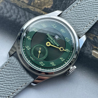 Spot goods NEW Pierre Paulin Jumping Hour Men Watch Salmon Dial Automatic St17 Mechanical Watch Vintage Date Window 38mm