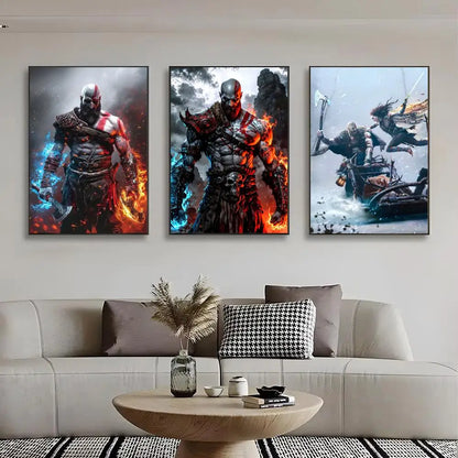 Game G-God of War Poster  Self-adhesive Art Waterproof Paper Sticker Coffee House Bar Room Wall Decor