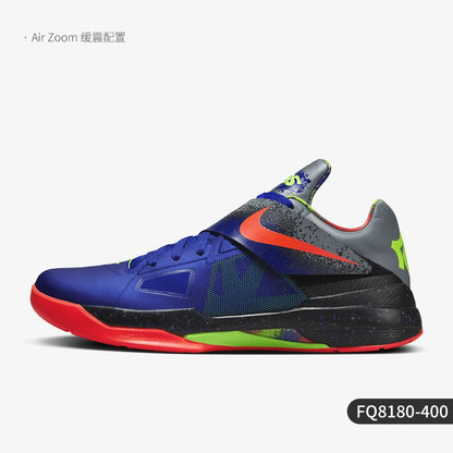 Nike KD 4 NERF genuínos, ténis de basquetebol masculinos de cano baixo, práticos e com amortecimento de impacto, FQ8180-400