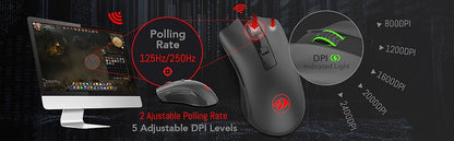 Mouse wireless ottico Redragon M652 2.4G con ricevitore USB, mouse portatile per gaming e ufficio, 5 livelli DPI regolabili