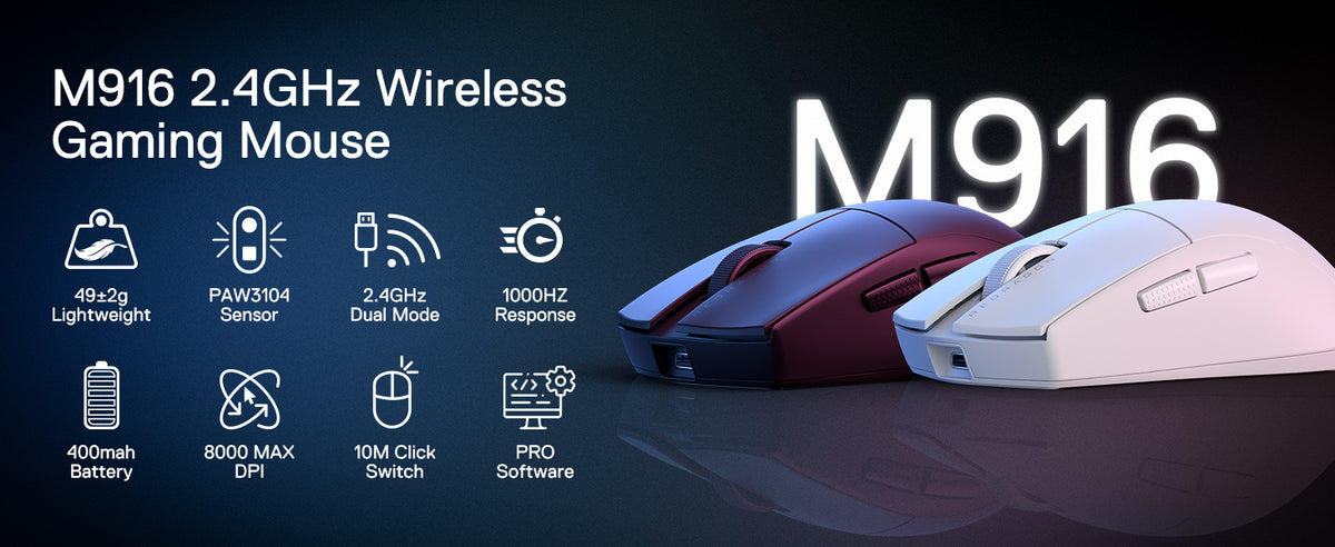 Redragon M916 trådløs gamermus, 49G ultralet 8K DPI 2.4G trådløs gamingmus med ergonomisk, naturligt greb